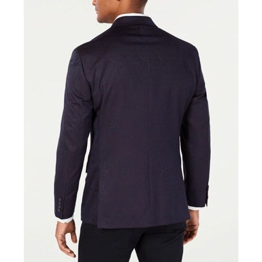 NWT Ryan Seacrest Distinction Jacket/Coat 42L Burgundy Navy Paisley modern fit - Picture 2 of 4